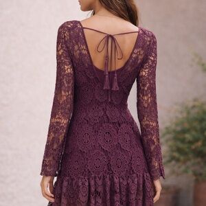 Free People Plum Crochet Lace Long Sleeve Dress